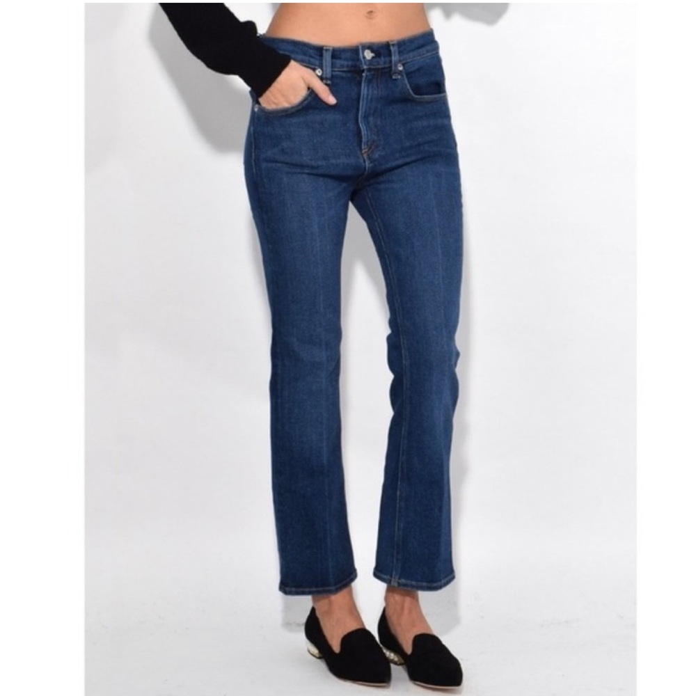 RAG & BONE Hana High Rise Designer Denim Jeans Ankle Crop Slim Flare Bailey Wash